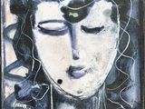 an image of a painting of a woman ' s face with her eyes closed