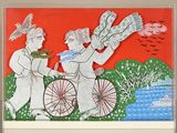 a picture of a picture of two people on a bike