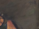 an oil painting of a man and a woman sitting on a couch