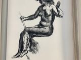 drawing of a woman sitting on a chair holding a cigarette in her hand