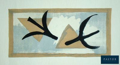 a picture of a painting of two birds on a wall