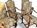 three chairs and a table with a flowered upholstered upholstered upholstered upholstered upholstered upholstered upholstered uphol