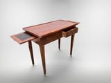a wooden desk with a drawer on top of it