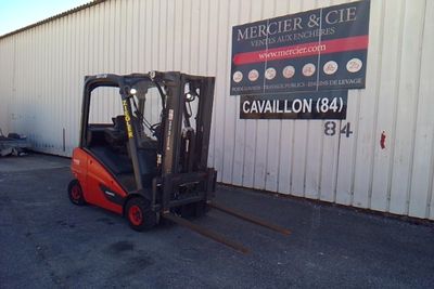 a picture of a forklift parked in front of a building
