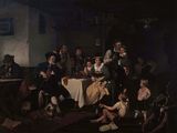 a painting of a group of people sitting around a table