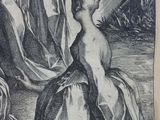 a black and white drawing of a woman in a dress