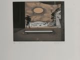 an image of a black and white drawing of a boat on a beach