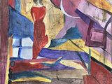 une image d'un tableau représentant une femme en robe rouge