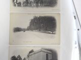 several old black and white photos of horses and people in a field