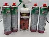 four spray bottles of insecticide sitting next to each other on a table