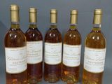 six bouteilles de vin sont alignées dans une rangée