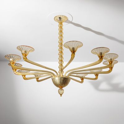 Lustre en verre de Muranono, dans le style Venini, Italie, années 1960