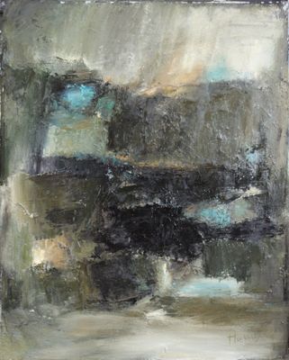 an oil painting of a black and white picture of a building