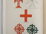 an open book with a picture of a cross, a cross, and other symbols