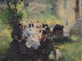 painting of a group of people sitting at a table in a garden