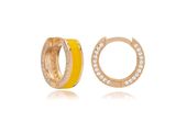 pair of yellow and white enamel hoop earrings with czs