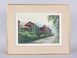an image of a painting of a country road in a frame