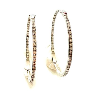 Boucles d'oreilles créoles bicolores serties de diamants, en or blanc 14 carats