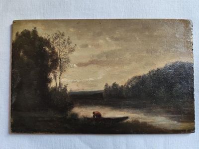 une image d'une peinture représentant un bateau sur une rivière