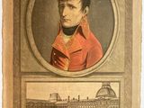 une vieille photo d'un homme en manteau rouge et une photo d'un bâtiment