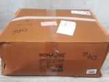 a brown box with a sticker on it sitting on the floor