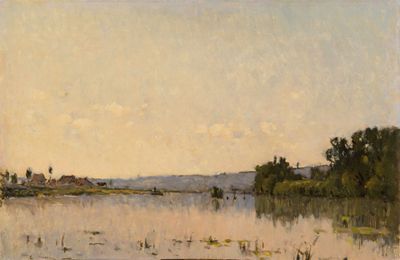 peinture d'un bateau sur l'eau sur fond de ciel