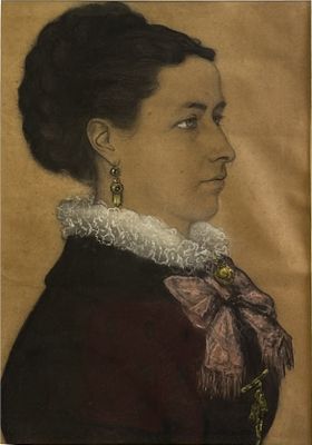 ECOLE FRANCAISE Portrait de femme au nœud rose