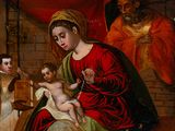 an image of a painting of a woman holding a baby in her lap
