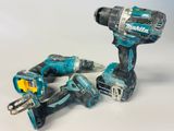 two makita cordless hammers and a cordless drill