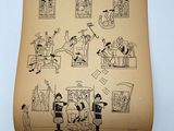 an open book with a drawing of people on it