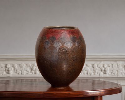 un vase marron posé sur une table en bois