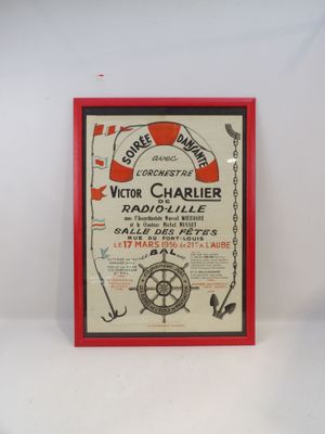 photo encadrée d'une affiche rouge et blanche avec une bordure rouge