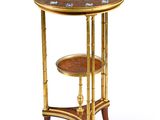 a side table with a tray on top of it