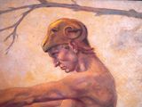 a painting of a man with a helmet on his head