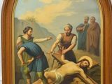 painting of jesus nailed to the cross with other people in the background