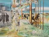 une peinture d'un homme marchant dans la rue