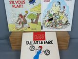 three children ' s books are sitting on a wooden stand