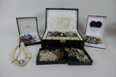 beaucoup de bijoux rangés dans une boîte posée sur une table