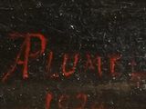 an image of a close up of a painting on a black surface