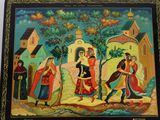 an image of a painting of a group of people in a village