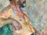 an oil painting of a man sitting in a chair