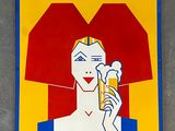 une vieille affiche représentant une femme en train de parler au téléphone portable