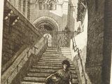 an image of a drawing of a man walking up a set of stairs
