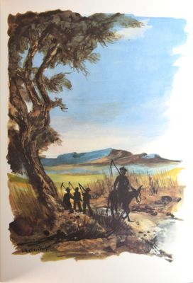 tableau représentant un homme à cheval près d'un arbre