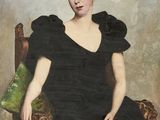 tableau représentant une femme en robe noire assise sur une chaise