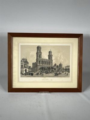 une vieille photo d'une photo d'un bâtiment avec une tour horloge