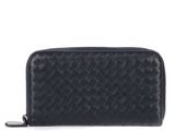 a black leather wallet with a zipper closure