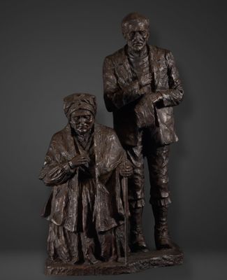 Couple de personnes âgées en bronze, 19e - 20e siècles