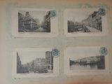 several old black and white photos of a city and a river
