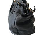 black leather handbag on a white background with a white background